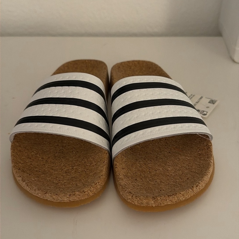 Adidas Adilette Cork Slides - White/Black - Picture 3 of 3